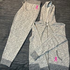 Matching set. Ideology Fight Like A Girl gray joggers and a zippered hoodie.
